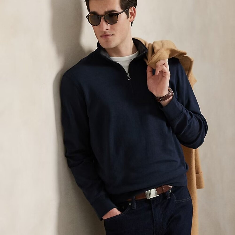 Polo Ralph Lauren Luxury Jersey Quarter-Zip Pullover big size 2LT Navy Blue